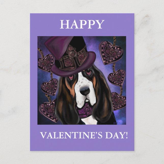 STEAMPUNK Basset Hound Vykort (Framsida)