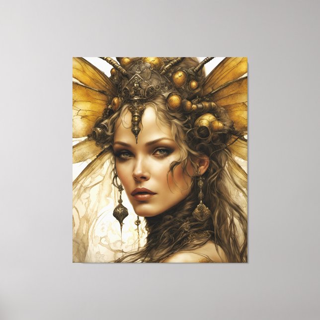 Steampunk Bee Insekt Woman Tapestry Canvastryck (Framsida)