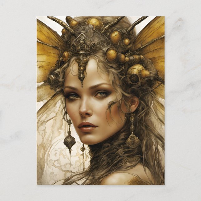 Steampunk Bee Insekt Woman Vykort (Framsida)