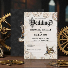 Steampunk Beige Personalized Wedding Invitation Inbjudningar