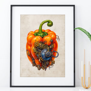 Steampunk Bell pepper wall art, köks- och köksarti Poster