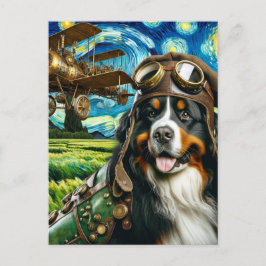 Steampunk Bernese Mountain Hund Van Gogh Vykort