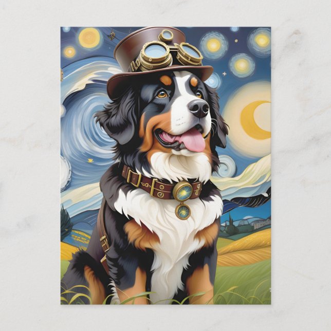Steampunk Bernese Mountain Hund Vykort (Framsida)