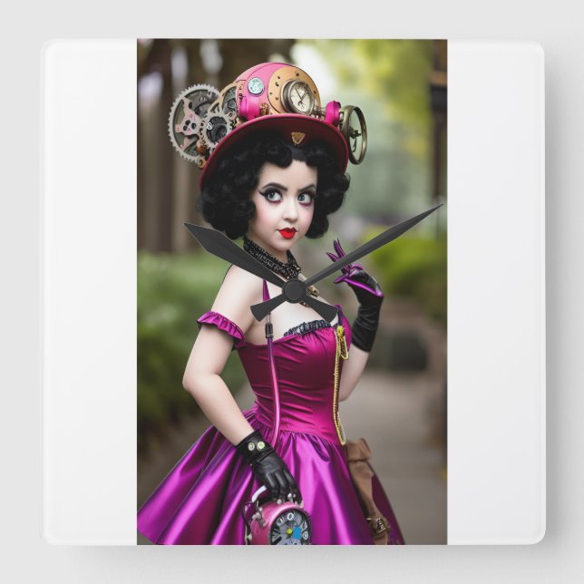 Steampunk Betty Boop Clock Fyrkantig Klocka (Framsida)