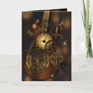 Steampunk Birthday Pappa Metall Gears Guitar Kort