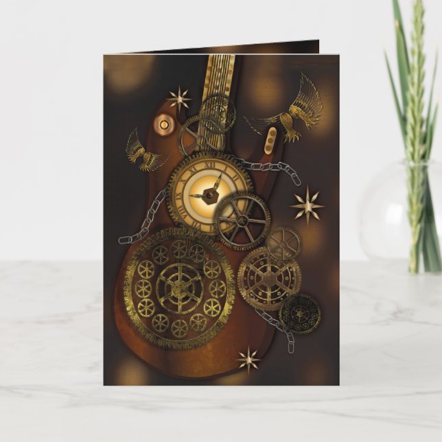 Steampunk Birthday Son Metall Gears Guitar Kort (Framsida)