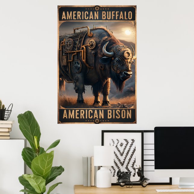 Steampunk Bison i Vilden Poster (Hemmakontoret)