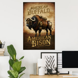 Steampunk Bison på Prairie Poster