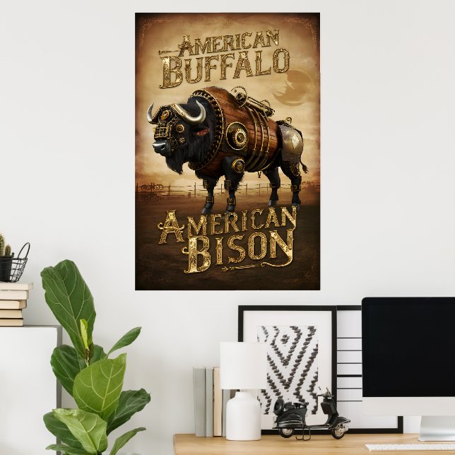 Steampunk Bison på Prairie Poster (Hemmakontoret)