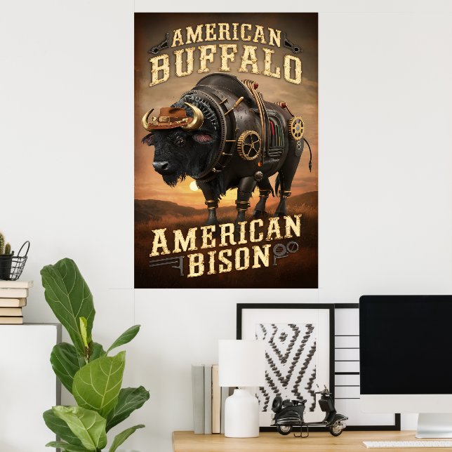 Steampunk Bison Sunset Poster (Hemmakontoret)