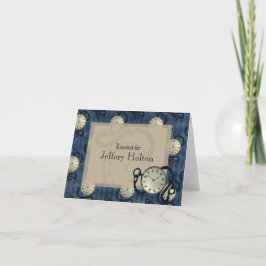 Steampunk, blå gotklockor och döskallar tack. tack kort