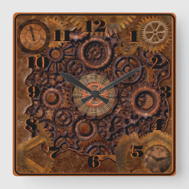 Steampunk Black, Brass, Brown Fyrkantig Klocka
