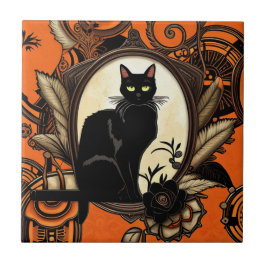 Steampunk Black Cat Halloween Kakelplatta