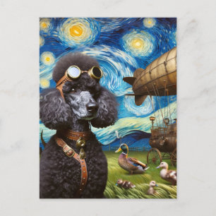 Steampunk Black Pudel Pilot Van Gogh Vykort