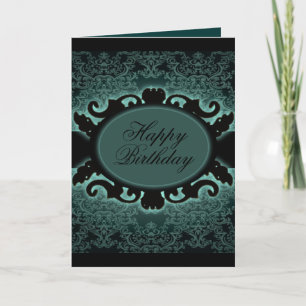 Steampunk Black Teal Damask Gothic monogram Kort