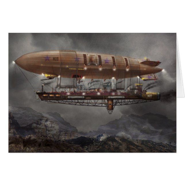 Steampunk - Blimp - Airship Maximus Hälsningskort (Framsidan Horizontal)