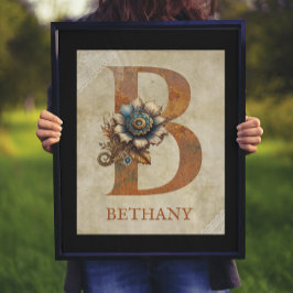 Steampunk Blommigt Brev B Poster