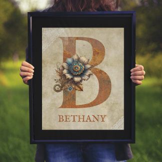 Steampunk Blommigt Brev B Poster