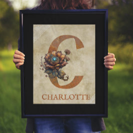Steampunk Blommigt Brev C Poster