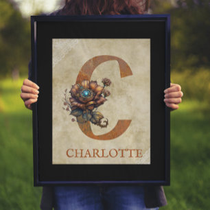 Steampunk Blommigt Brev C Poster