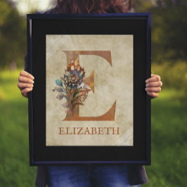 Steampunk Blommigt Brev E Poster