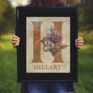 Steampunk Blommigt Brev H Poster
