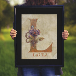 Steampunk Blommigt Brev L Poster