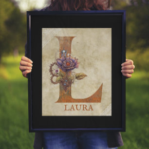 Steampunk Blommigt Brev L Poster
