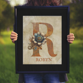 Steampunk Blommigt Brev R Poster