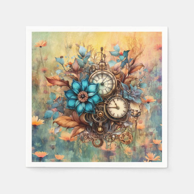 Steampunk Blommigt Decorative Pappersservett (Framsidan)