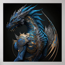 Steampunk blue drake med metall vingar AI art