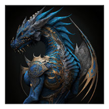 Steampunk blue drake med metall wigns AI art