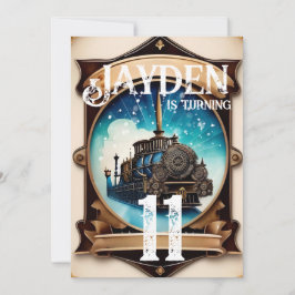 Steampunk Blue Guld Födelsedagsfest inbjudan