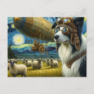 Steampunk Border Collie Med Får Vykort