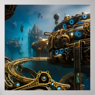 Steampunk Borttappad Atlantis stad Poster