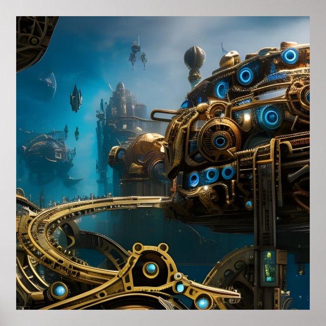 Steampunk Borttappad Atlantis stad Poster (Framsidan)