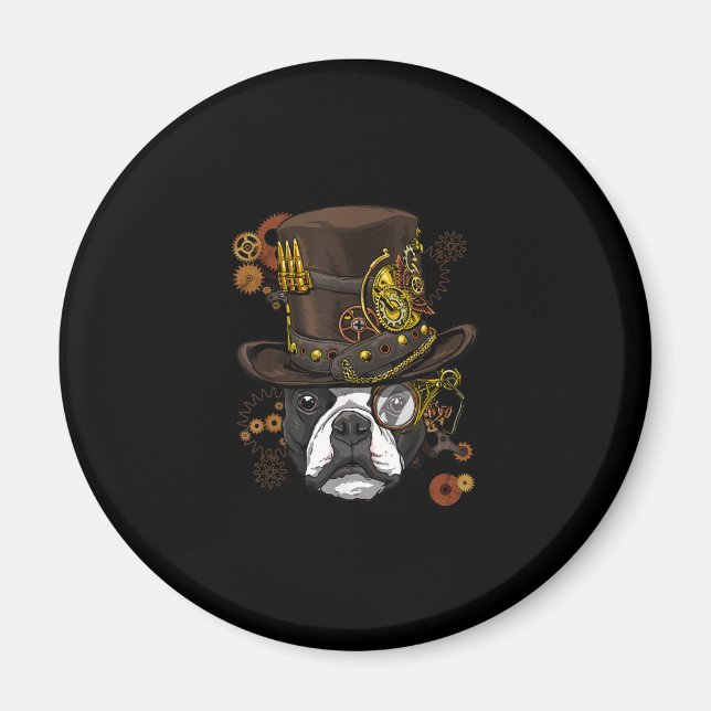 Steampunk Boston Terrier Hund tröja Steampunk Älsk Magnet (Framsidan)