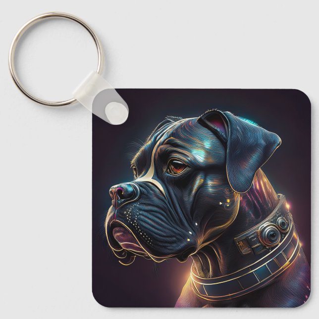 Steampunk Boxer Hund Nyckelring (Framsida)