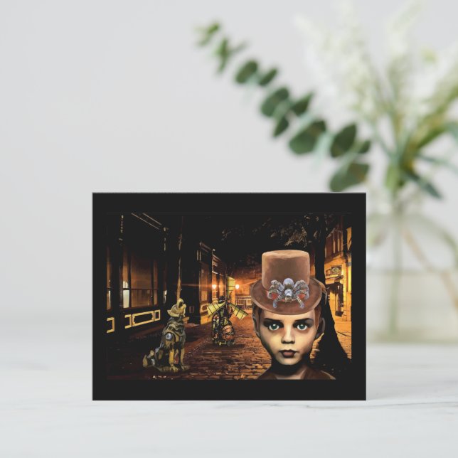 Steampunk Boy Robot-Hund tidsresa Original Scifi Vykort (Stående Fram)