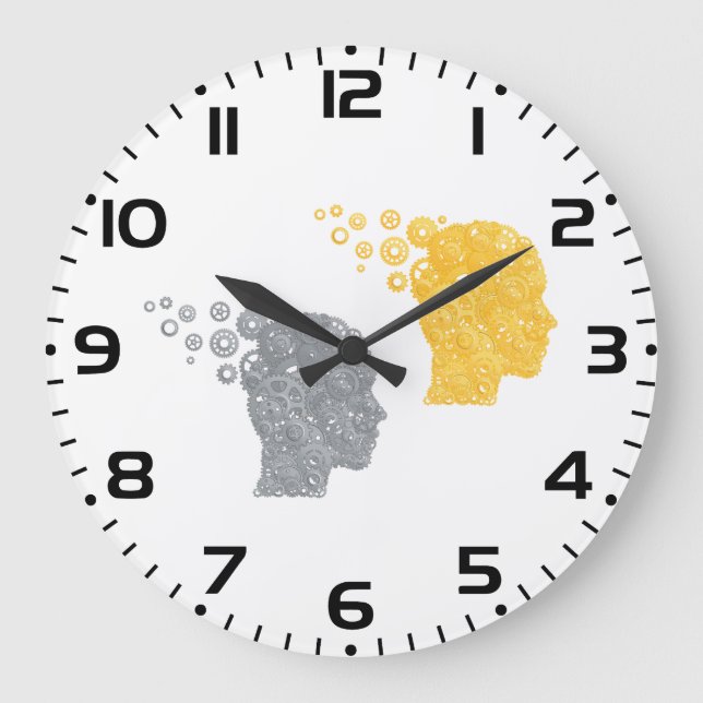 Steampunk Brain Power Cogwheel Heads Stor Klocka (Framsida)