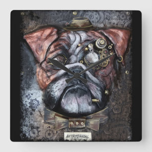 Steampunk British Bulldog Clock Fyrkantig Klocka