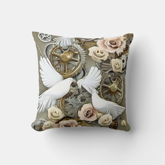 Steampunk Bröllop Doves Kudde (Framsida)