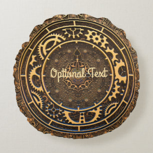 Steampunk Bronze Gears Filigree Rund Kudde
