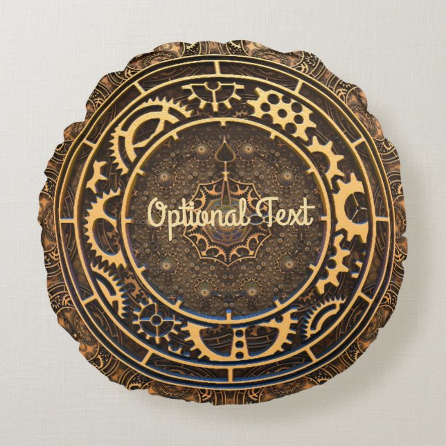 Steampunk Bronze Gears Filigree Rund Kudde (Framsidan)
