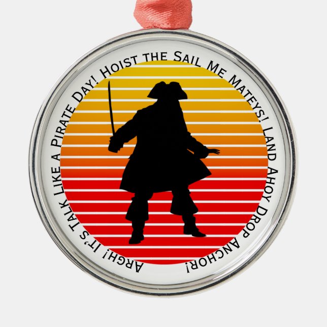 Steampunk Buccaneers Prata som en pirat Dag Argh! Julgransprydnad Metall (Framsidan)