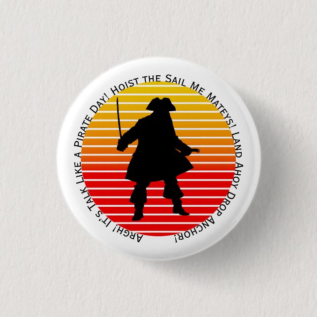 Steampunk Buccaneers Prata som en pirat Dag Argh! Knapp (Framsida)