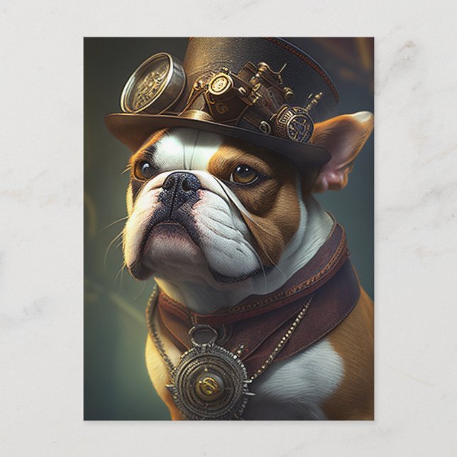 Steampunk Bulldog Vykort (Framsida)