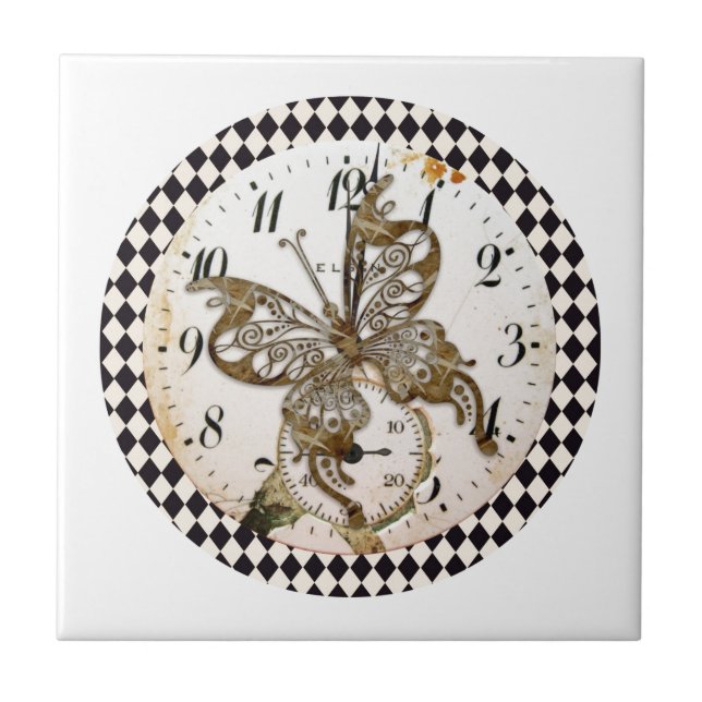 Steampunk Butterfly Round Kakelplatta (Framsidan)