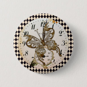 Steampunk Butterfly Round Knapp