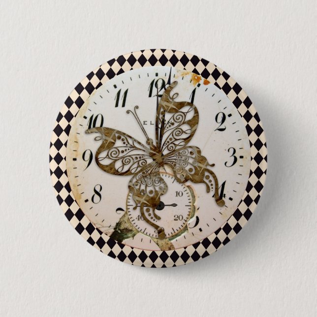 Steampunk Butterfly Round Knapp (Framsida)